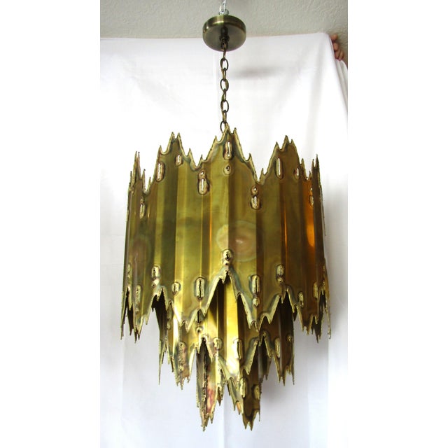 Feldman Lighting 1970s Mid Century Modern Tom Greene Torch Cut Brass Brutalist Chandeliers - a Pair For Sale - Image 4 of 18