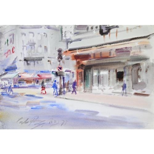 Watercolor on heavy paper realized by Carlo Ravagnan in 1975. Hand signed and dated lower left. Dated on rear. Excellent...