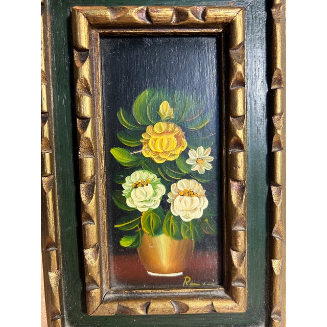 Vintage Small French Oil Painting of Flowers in Wood Frame For Sale - Image 4 of 6