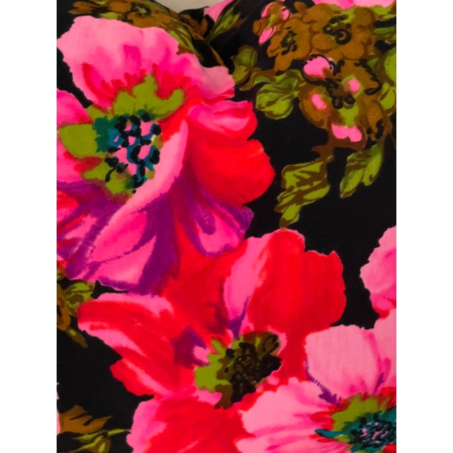 Vibrant dramatic large pink flowers on brown black background pillow. Duck feather and down insert.