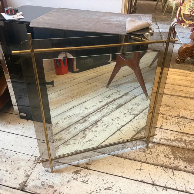 1970 Mid-Century Modern Smoked Glass and Brass Square Wall Mirror by Renato Zevi For Sale - Image 11 of 18
