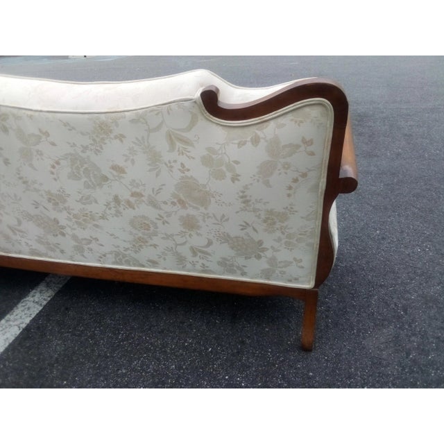Antique White French Louis XV Style Elegant Ivory 7.5' Sofa Sale $2750 Serpentine Carved Back Curved Caned Sides Mid-Century For Sale - Image 8 of 13