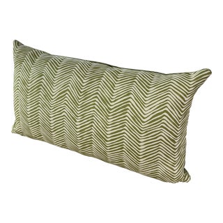 Jungle Green Quadrille Zig Zag Linen Lumbar Cotton Pillow With Insert For Sale