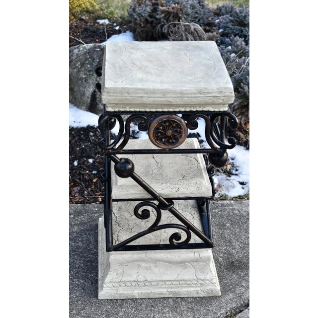 Faux Stone Plant Stand Side Table 3 Tier Vintage Neoclassical Metal 25" For Sale - Image 11 of 11