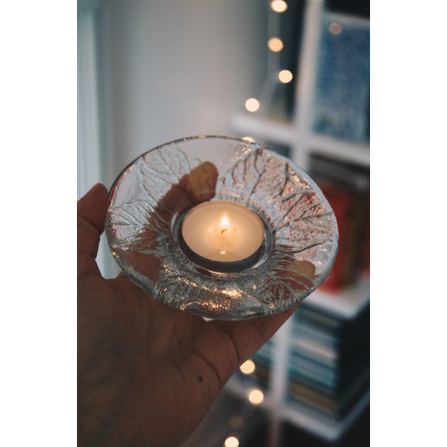 Vintage Scandinavian Modern Glass Leaf Candlholder/Egg Cup by Goran Warff for Kosta Boda Sweden - a Pair For Sale - Image 9 of 13