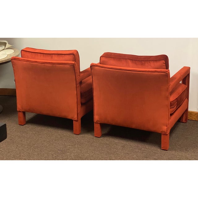 Milo Baughman 1970s Milo Baughman Red Parsons Armchairs – a Pair For Sale - Image 4 of 12