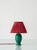 1950s Art Deco French Emerald Green Ceramic Table Lamp with Ruby Silk Shade, 1930s For Sale - Image 5 of 14