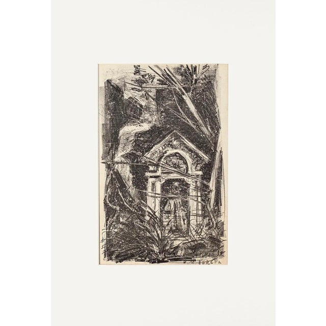 Architectural detail is an original lithograph on ivory-colored paper, realized by Emilio Mario Beretta (1907-1974) in...