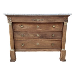 French 19th Century Empire Carrara Marble Top Bleached Mahogany Commode For Sale