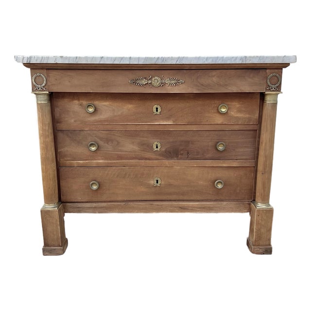 French 19th Century Empire Carrara Marble Top Bleached Mahogany Commode For Sale