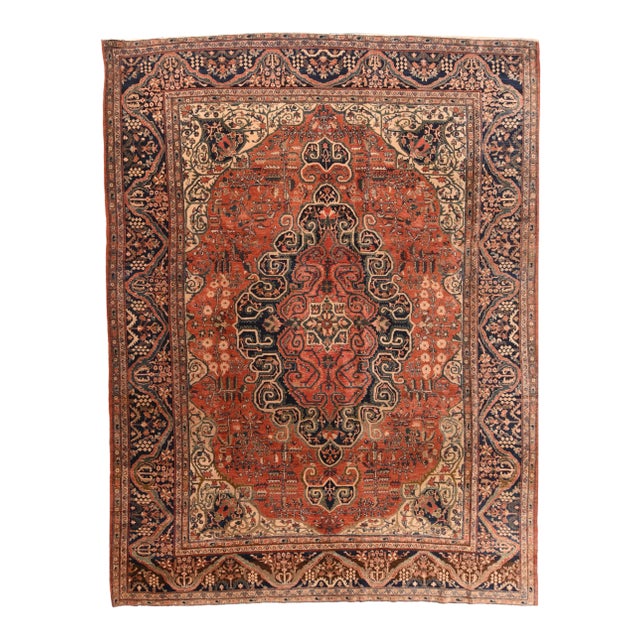Late 19th Century Hand Knotted Persian Farahan Sarouk Wool For Sale