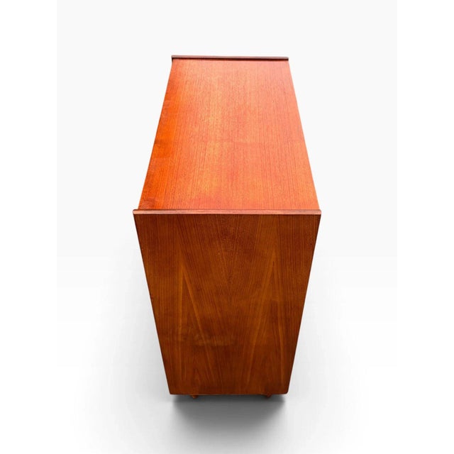 Mid-Century Danish Modern Teak Tallboy Dresser | Six Drawers With Carved Oval Pulls For Sale - Image 11 of 11