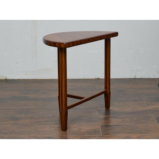 Tramp Art Demi-Lune Console Table with Geometric Marquetry, circa 1900 For Sale - Image 9 of 12