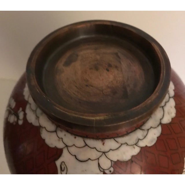 Maroon Antique Chinese Cloisonné Gord Form Vases - a Pair For Sale - Image 8 of 12