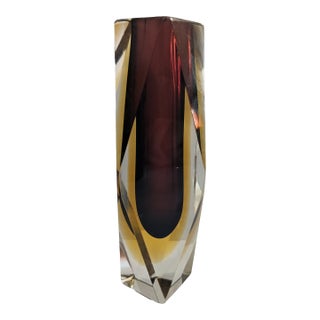 Mid-Century Murano Attributed Oxblood Amber Geode Vase - Attributed to Flavio Poli for Mandruzzato For Sale