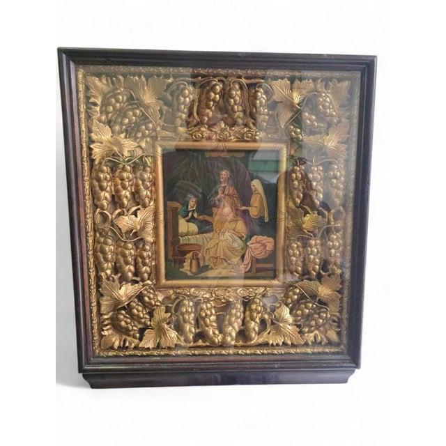 Impressive and unusually large 19th-century Orthodox icon, beautifully presented in its original deep frame adorned with...