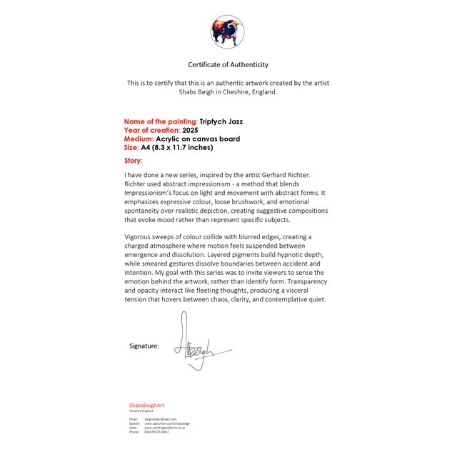 Burnt Orange Triptych Jazz Abstract Expressionism Acrylic Painting by Shabs Beigh - Set of 3 For Sale - Image 8 of 8