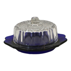 Vintage 1930s Imperial Glass Cobalt Blue Colonial Servette Blue Moon Lidded Cheese Server