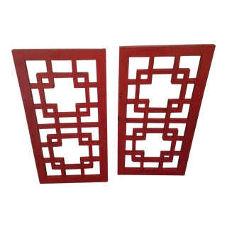 Antique Chinese Red Lacquered Wall Panels - A Pair For Sale