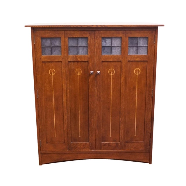 Mission Stickley Furniture Harvey Ellis Solid Cherry Arts & Crafts Mission Style 51" Media Cabinet 89-1146 - #32 Onondaga Finish For Sale - Image 3 of 13