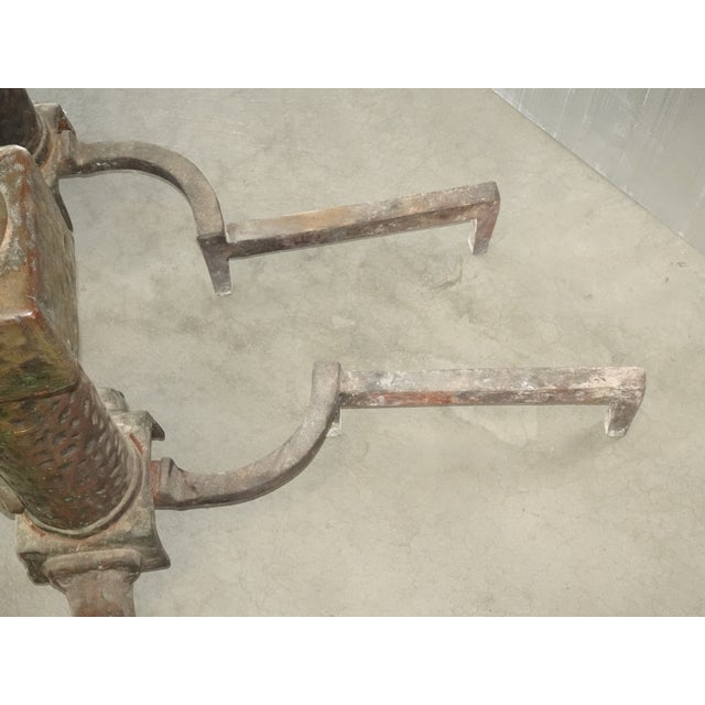 Vintage Spanish Revival Hammered Iron Three Piece Andirons Fireplace Accessorie For Sale - Image 14 of 15