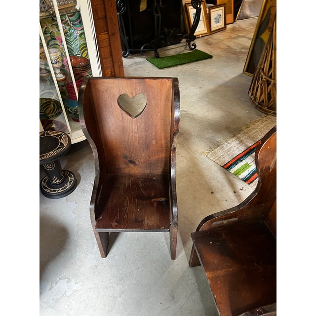 Brown Pair of Vintage Country Core Heart Shaped Children’s Chairs For Sale - Image 8 of 10