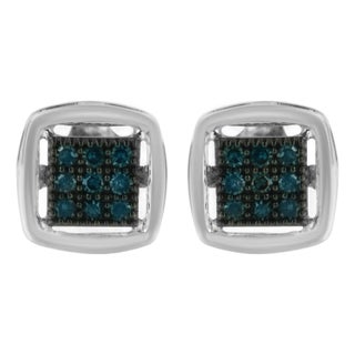 Sterling Silver Rose Cut Treated Blue Diamond Square Stud Earring (0.25 cttw, Blue Color, I2-I3 Clarity) For Sale