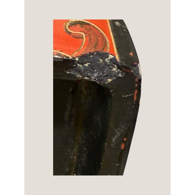 Antique Chinese Red Lacquer Box Porcelain Plaque Metal Inlay C1920 For Sale - Image 11 of 18