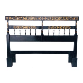 Vintage Hitchcock Colonial Harvest Black Stenciled Litchfield Queen Size Headboard For Sale
