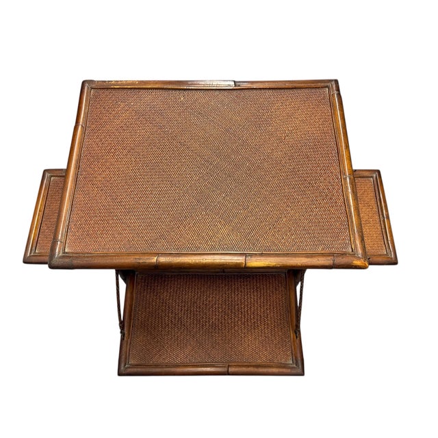 McGuire Vintage Rattan Bamboo Table Leather Wrapped With 4 Sides For Sale - Image 4 of 9