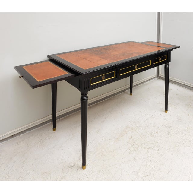 Maison Jansen Maison-Jansen Attributed Vintage French Leather Top Bureau Plat Desk For Sale - Image 4 of 13