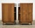 A pair of mid century modern walnut nightstands made by RWAY Furniture with a single drawer and polished brass drawer...