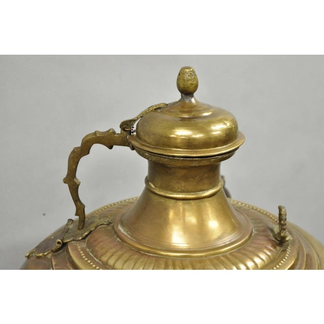 Gold Antique Middle Eastern Moroccan Giant Brass Bulbous Samovar With Handles For Sale - Image 8 of 14