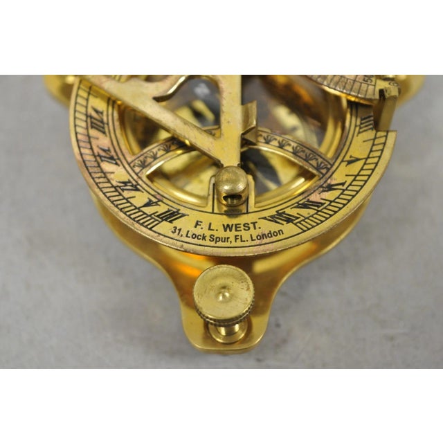 Vintage English Campaign Brass Round Sundial Compass With Small Rosewood Box For Sale - Image 9 of 18