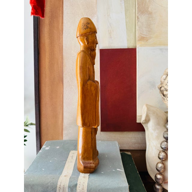 Wood Vintage Hand Carved Wooden Scholar Figure Asian Decorative Sculpture Mid Century For Sale - Image 7 of 12