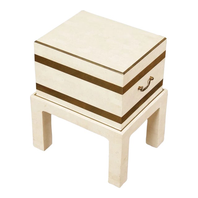 Late 20th Century Maitland Smith Tessellated Fossil Stone and Brass Chest on Stand For Sale