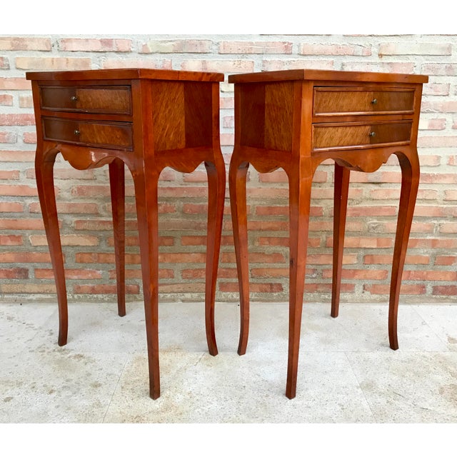 20th Century French Nightstands with Two-Drawer & Cabriole Legs, Set of 2 For Sale - Image 6 of 14