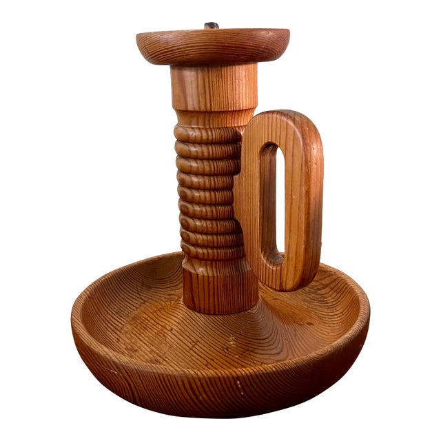 Large Pinewood Mid-Century Swedish Candle Holder For Sale