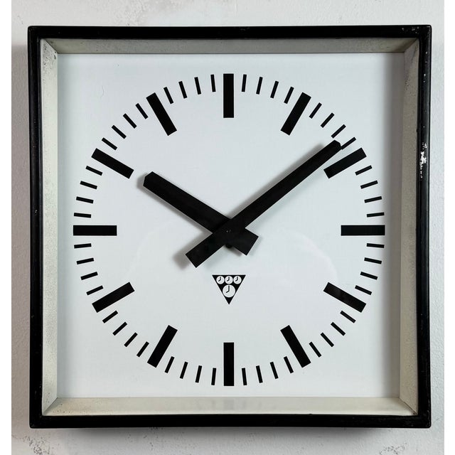 Metal Industrial Black Square Wall Clock from Pragotron, 1970s For Sale - Image 7 of 17