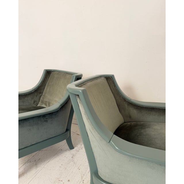 Mid-Century Modern French Lounge Chairs in Green Velvet and Lacquered Wood, 1950, Set of 2 For Sale - Image 15 of 17