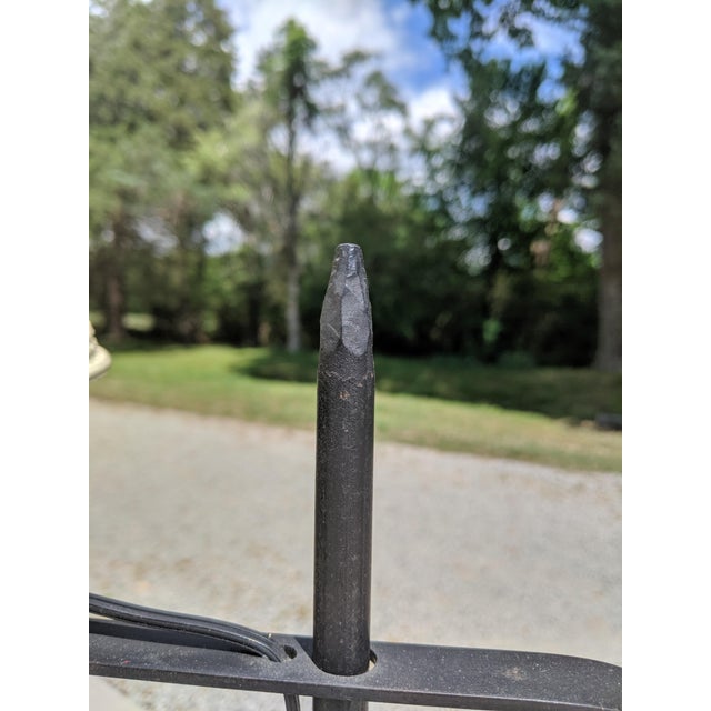 Black Early 20th Century Forged Iron Floor Lamp With Metal Lampshade For Sale - Image 8 of 12