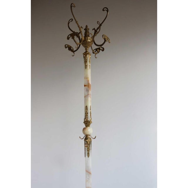 Stone Italian Ornate Antique Brass & Onyx Square Marble Coat Hat Rack Hall Tree Stand For Sale - Image 7 of 14
