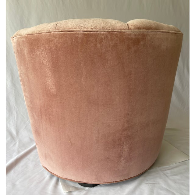 Textile Art Deco Swivel Club Chair Blush Pink Velvet Curved Back, Usa, 1950s For Sale - Image 7 of 7