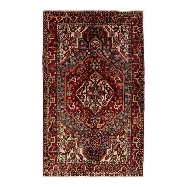Vintage Persian Bakhtiari Red Wool Rug With Alllover Design For Sale