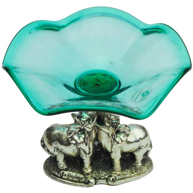 Mid 20th Century Crystal Centerpiece With Silver-Tone Elephants For Sale - Image 4 of 7
