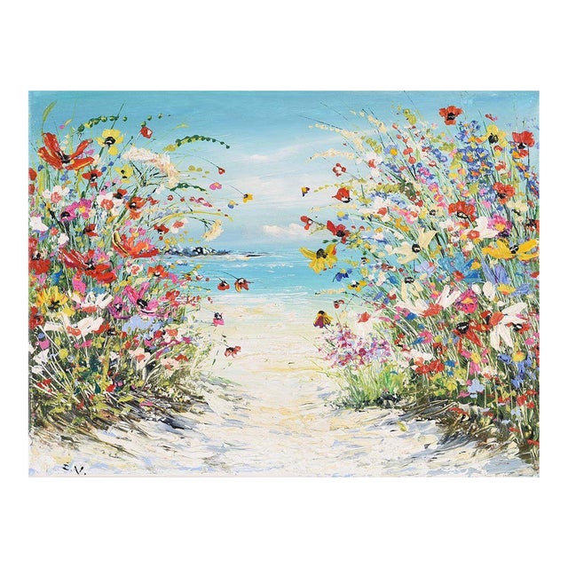 Evelina Vine, Colourful Impasto Seascape Wild Flower Painting by Contemporary British Artist, 2022 For Sale