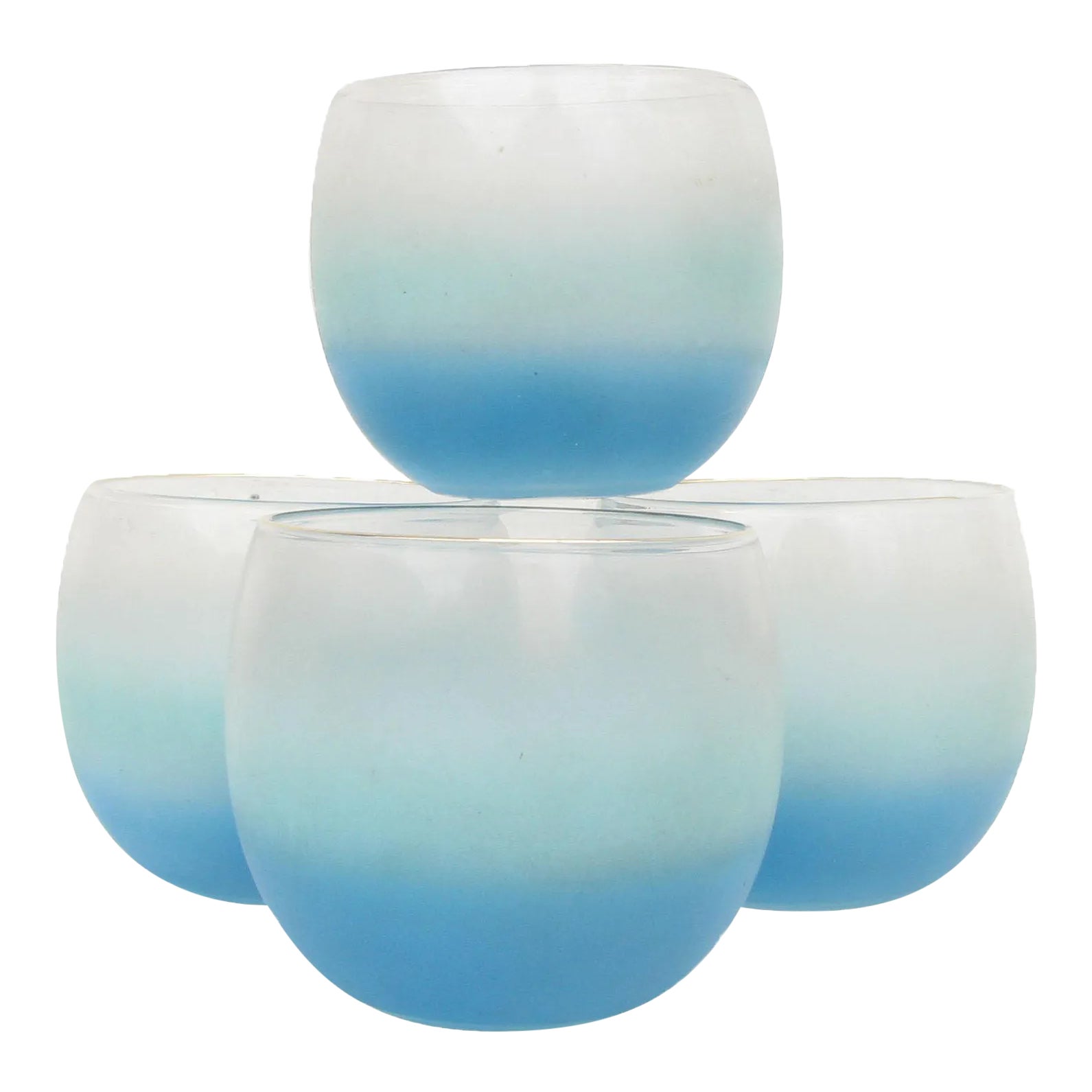 Midcentury Blue Ombre Roly Poly Glasses, Set of 4 | Chairish