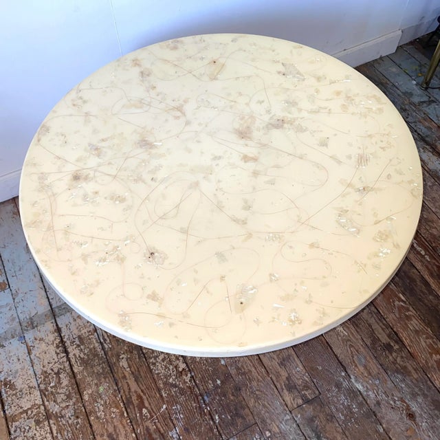Gold Pedestal Cocktail Coffee Table Iridescent Cream Swirl Top Hollywood Regency 1950s For Sale - Image 4 of 8