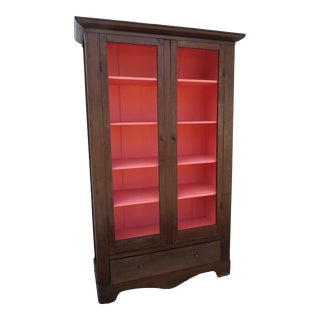 French Tall Distressed Bookcase China Display Cabinet Cupboard No Glass For Sale