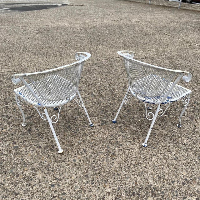 Vintage Wrought Iron Woodard Salterini Style Mid Century Patio Arm Chairs - Pair For Sale - Image 10 of 10